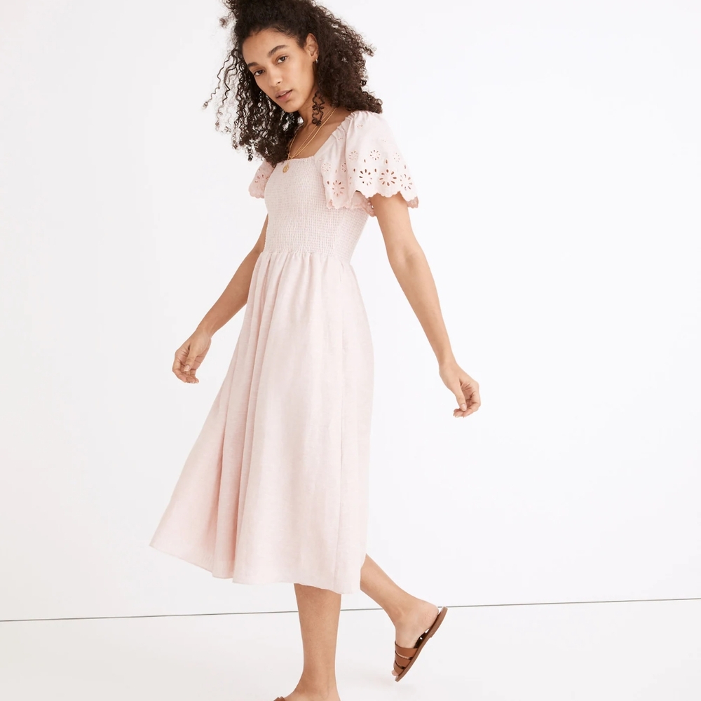 Madewell Elegant Pink Eyelet Sleeve Dress